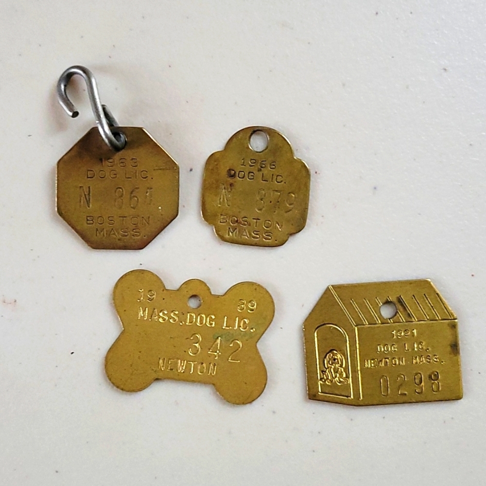 Four Vintage Dog License Tags- 1963 to 1991